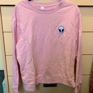 Pink overhead hoodie with alien patchwork